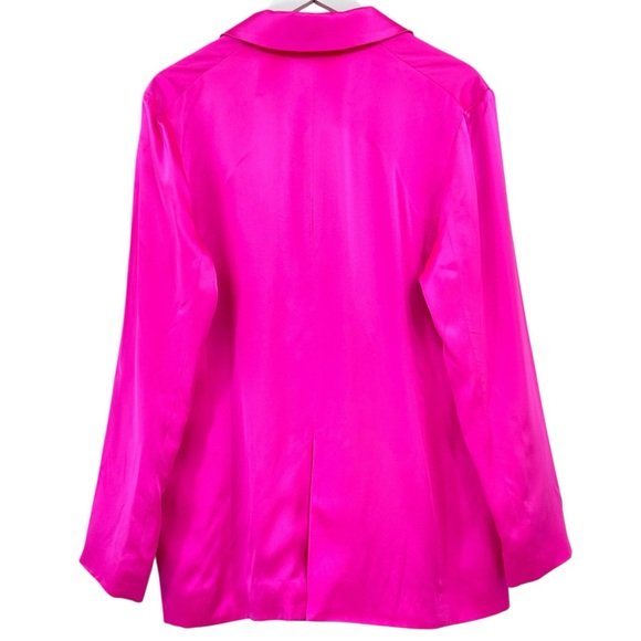 Bardo Collective Navona Hot Pink Silk Satin Loose Fit Lightweight Blazer Jacket - Picture 2 of 8